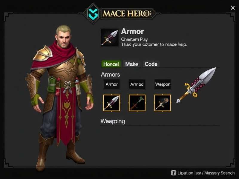 Mace Hero - Character Customization Mace Hero character customization screen showing armor and weapon options