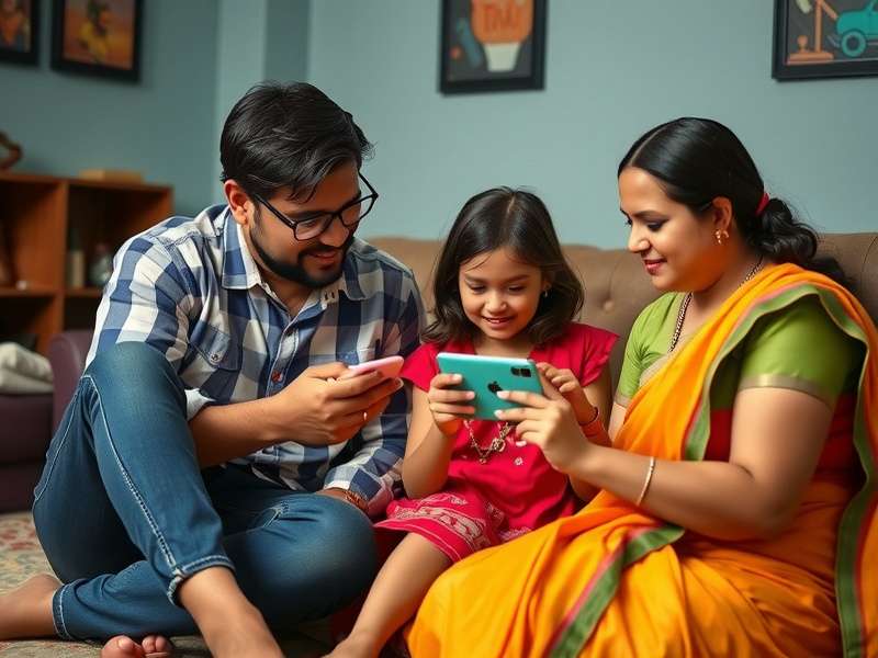 Mace Hero - Family Gaming Experience Indian family playing Mace Hero together on their mobile devices